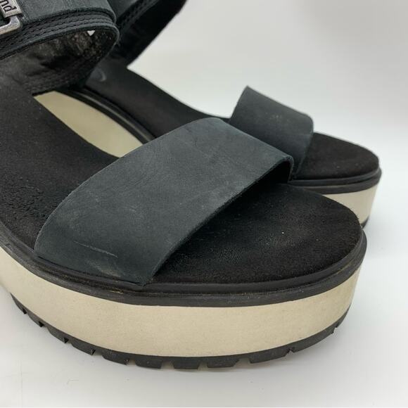 Timberland Koralyn Wedge Double Strap Sporty Buckle Sandal Black/White Size 10 - Picture 3 of 12
